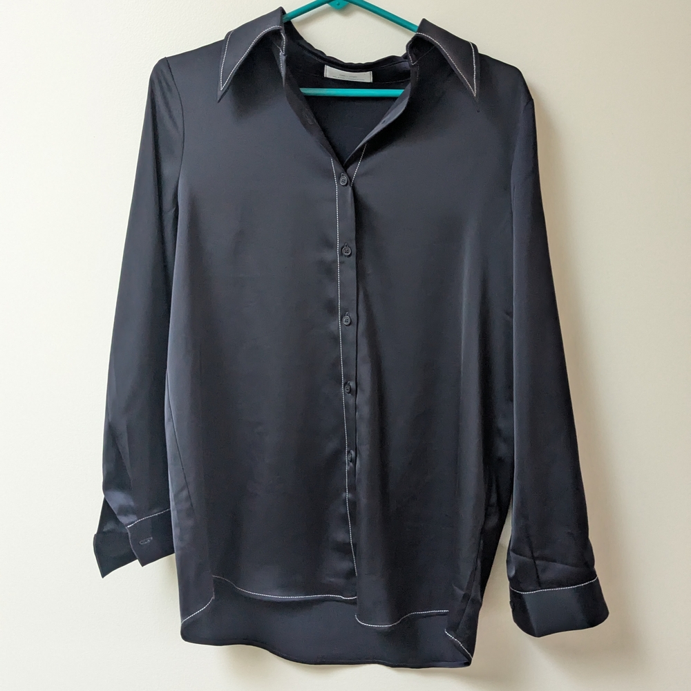 OAK + FORT Navy Button Down Top